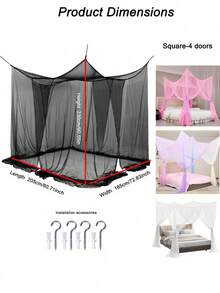 4-Post Bed Canopy, 4-Door Mosquito Net, Mosquito Net Bed Cover, Ceiling Hanging Mosquito Net, Round Dome Mosquito Net Single Door, Home Bedroom Palace Style Mesh Curtain, Mesh Bed Cover, Princess Bed Canopy Mosquito Net - Multicolor - View 4