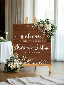 1pc - Personalized Wedding Mirror Sticker, Customized Wedding Couple Names, Date, Welcome Sign Sticker For Our Wedding Entrance, Suitable For Various Material Surfaces Like Mirror, Acrylic, Car, Etc., Easily Removable. Wedding Guest Directional Sticker, Personalized Birthday Mirror Sticker, Birthday Party Welcome Sign Sticker, Floor Mirror Sticker - Multicolor - View 5