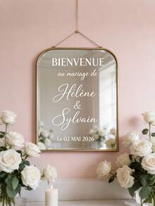 1 pieza - Pegatina de espejo personalizada para boda, nombres de la pareja de boda personalizables, fecha, pegatina de señal de bienvenida para la entrada de nuestra boda, adecuada para diversas superficies de materiales como espejos, acrílico, automóviles, etc., fácil de quitar. Pegatina direccional para invitados de boda, pegatina de espejo personalizada para cumpleaños, pegatina de señal de bienvenida para fiesta de cumpleaños, pegatina de espejo de piso - Multicolor - Ver 5