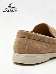 Salkin Mocassins sans lacets pour hommes de designer de mode, chaussures décontractées  souple de couleur unie, sensation premium abordable, chaussures décontractées plates souples confortables respirantes antidérapantes et durables, polyvalentes pour les costumes, les étudiants retour à l'école, la remise des diplômes, le style preppy, le formel d'affaires, le bureau, la fête, le banquet, le mariage, les chaussures du marié, printemps été automne, grandes tailles, plusieurs couleurs disponibles, la taille est petite, veuillez commander une taille au-dessus - Kaki - Voir 5