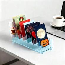 12-Tier Acrylic Greeting Card Display Rack, Portable Transparent Blue Postcard Holder, Sticker Storage Box, Multi-Slot Design - Multicolor - View 2