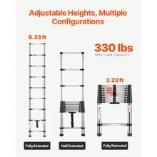 Lightweight Extendable Telescopic Ladder In Stainless Steel, With Multi-Button Retraction, 150 Kg Load Capacity And Non-Slip Feet, 9 Steps For Home, RV, Loft, 460 X 60 X 2540 Mm - 460 X 60 X 2540 mm - View 6