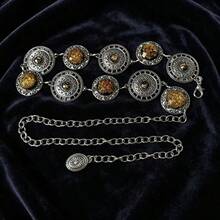 1 pièce Chaîne de taille design de niche vintage argentée et dorée sable pour tenue rétro américaine du Mexique - ambre - Voir 3