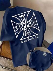 Men'S West Coast Choppers Letter Print T-Shirt |   Casual Fashionable Crew Neck Short Sleeve, Breathable, Summer Season Graphic Tee Mens Clothes - 寶藍色 - 查看 1