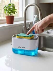 1pc Kitchen Soap Dispenser, Manual Press Soap Dispenser, Sink Sponge Holder, Suitable For Bathroom, Kitchen Cleaning Tool - Multicolor - View 3