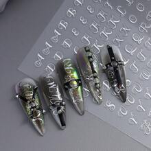 Pegatinas de uñas autoadhesivas multicolor estilo gótico con letras cursivas, calcomanías de alfabeto de caligrafía fina, perfectas para arte de uñas grunge, punk, Y2K y vanguardista, fáciles de aplicar para manicura DIY en casa y salón profesional - Multicolor - Ver 5