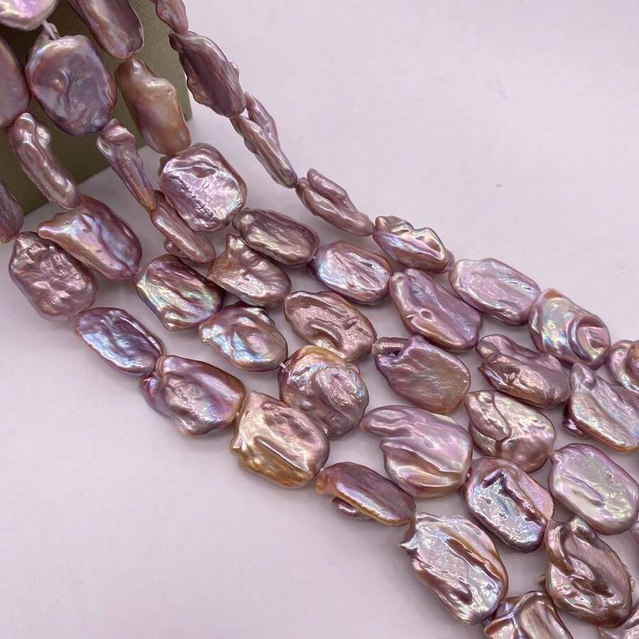 15mm 粉紫色不對稱方形淡水珍珠 DIY 配件 1 串 長度 40cm/15.75inch,孔徑 0.9mm - 紫丁香色 - 查看 1