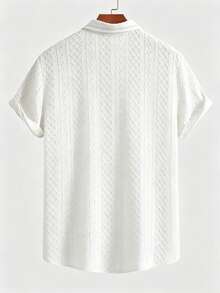 Men's Cuban Collar Zebra Print Short Sleeve Shirt, Casual Button-Up Top, Suitable For Business Commute And Daily Wear - White - View 5