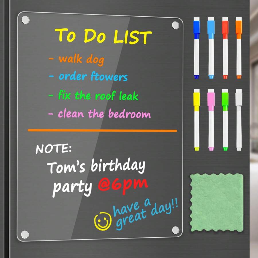 2mm Acrylic Magnetic Dry Erase Board, Transparent Whiteboard For Refrigerator, Memo Board To-Do List/Grocery List Whiteboard Erasable 3D Magnetic Fridge Magnet Message Board - Message Board - View 1