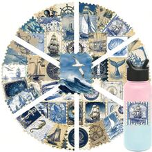 SCXXBSW 50pcs Retro Blue Nautical Stamp Gold Foil Stickers, Cool Anime Decorative Stickers, Classic Gift Decorations, Value Pack, Cute Cartoon Stickers, Waterproof And Durable, Phone Case Decoration Stickers, Can Be Applied To Laptops. - Multicolor - View 2
