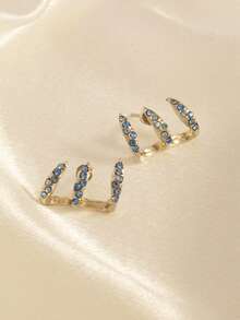 1 Pair Niche Design 3-Prong Ear Clips, High-End Minimalist Curved Arc High-Quality Stud Earrings - Baby Blue - View 6