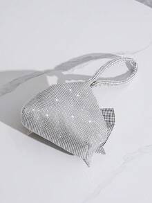 Sparkly Mini Bow Rhinestone Decor Evening Clutch Handbag Coin Purse Wallet - Silver - View 8