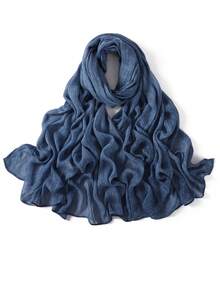 1pc Women's Solid Color Rolled Edge Pleated 100% Rayon Scarf, Fashion Casual Headscarf, Hijab - Multicolor - View 17