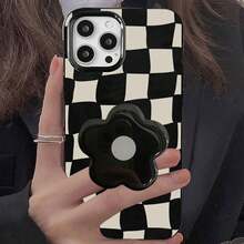 Husă de telefon cu model vintage floral Gucadi, alb-negru, în carouri, cu suport floral, compatibilă cu smartphone-urile Apple, compatibilă cu 11, 13, 14 Pro Max, rezistentă la șocuri, la căderi, rezistentă la zgârieturi - Multicolor - Vizualizare 1