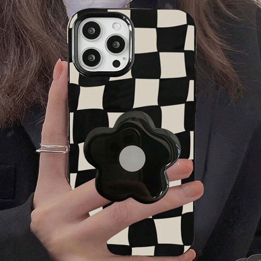 Husă de telefon cu model vintage floral Gucadi, alb-negru, în carouri, cu suport floral, compatibilă cu smartphone-urile Apple, compatibilă cu 11, 13, 14 Pro Max, rezistentă la șocuri, la căderi, rezistentă la zgârieturi - Multicolor - Vizualizare 1