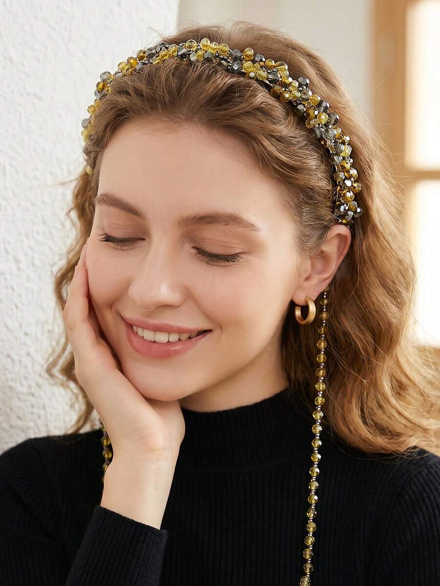 1pc Elegant Crystal Tassel Headband, Exquisite Charming Women's Hair Accessory, Versatile Headband Suitable For Party, Vacation, Gathering