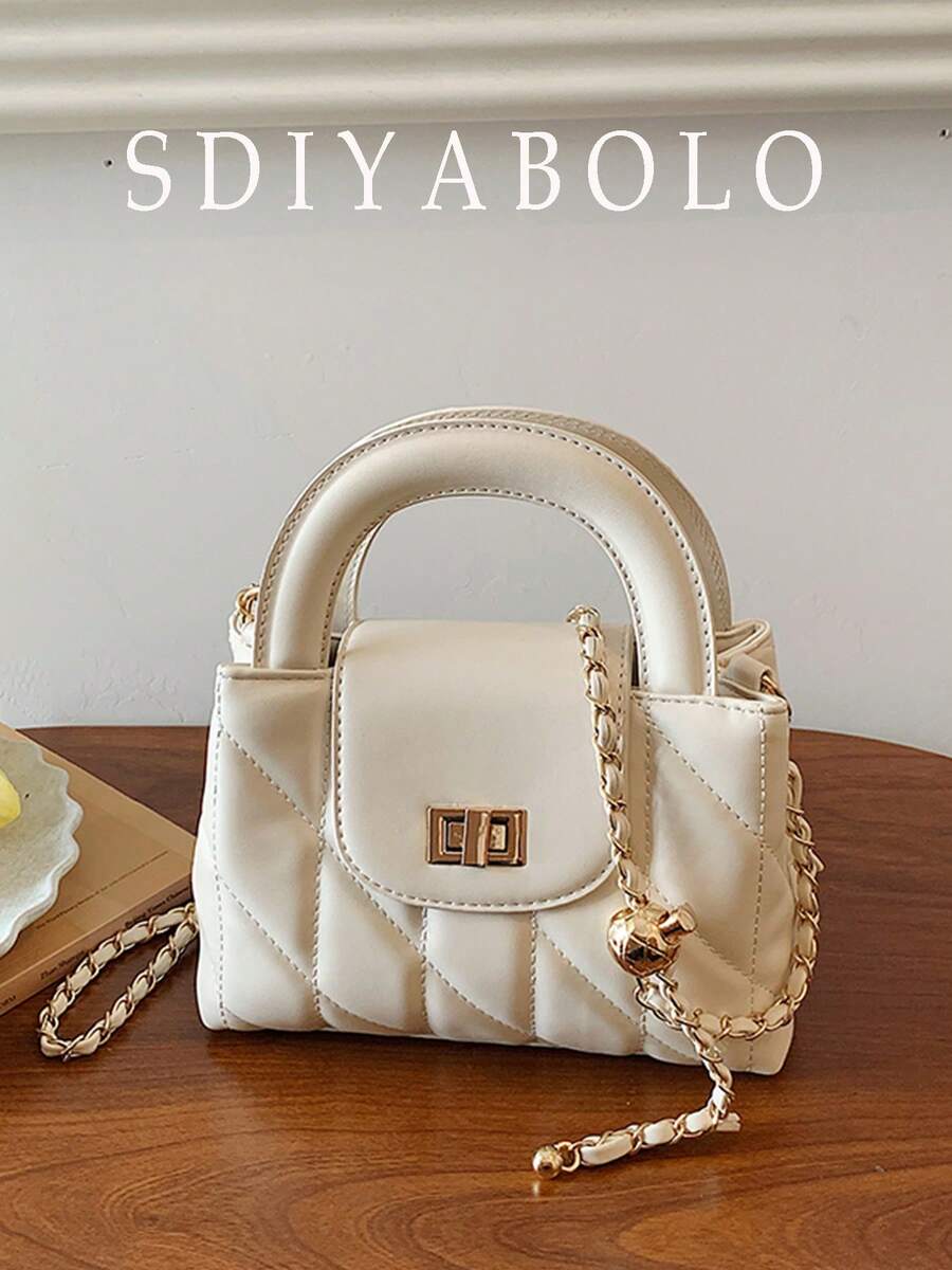 Fashion Classic Clown Solid Color Diamond Patchwork Design Chain Square Bag Twist Lock Closure Design Burgundy Bag
