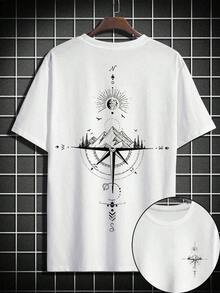 Tropical Print Tee Manfinity  Low-Shoulder Oversized Printed T-Shirt For Men - White - View 6