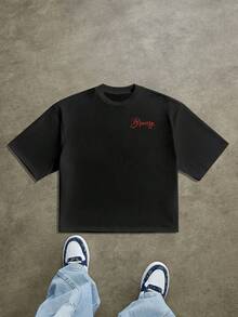 -Men's Summer 2026 Printed Shirt, Loose Fit, Short Sleeves, Knit, Base Layer, Summer - Black - View 3
