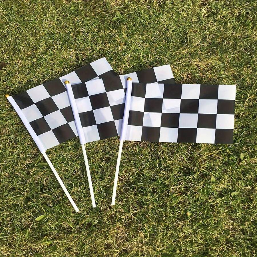 15pcs Black And White Checkered Flags, Durable Plastic Racing Flags, Suitable For Racing, Sports Event Decoration, Birthday Party, Football Cheering Flags, Wedding And Other Occasions - Multicolor - View 1