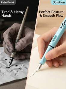 [1pc/3pcs/5pcs]Refillable Ink Cartridge Fountain Pen, Liquid Ink Pen, Quick-Dry Signature Pen, 0.5mm Black Ink, School/Office Essential, Ideal For Exams And Office Work, Fine Tip Design, Suitable For Writing, Back To School Season Essential - Multicolor - View 5