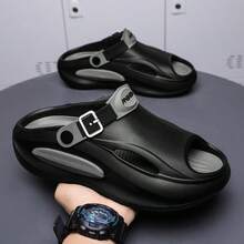 Men's Summer Sports Slip-On Sandals, Backless Slides, Beach Slippers, Breathable Sandals - Black - View 1