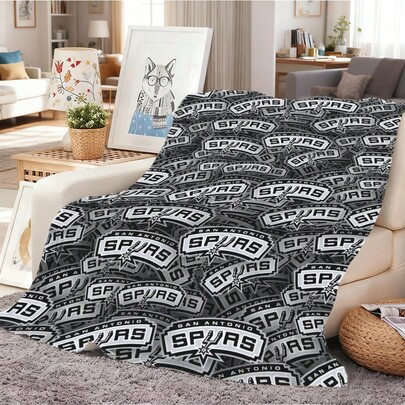1Pc Sans Antoniod Basketball Team Logo Print Soft Flannel Blanket, Sports Themed Throw Blanket For Basketball Fans Game Day Living Room Couch Bed Sofa Bedroom Dorm Decor Parkers.Robinsonx. Leonards