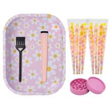 Cute Pink Floral Rolling Tray Set, Smoking Accessories Kit With Grinder, Funnel &16Pcs Pre-Cones, Aesthetic Portable Storage Organizer For Smokers - 查看 7