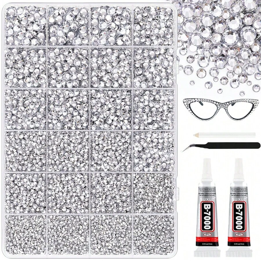 21.000 piezas Conjunto de rhinestones plateados y transparentes de 2-6 mm en 5 tamaños, incluye lápiz de cera y pinzas, adecuado para manualidades, ropa, decoración de zapatos, camisas, joyería DIY, artesanía, decoración de habitaciones