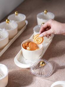 1 Set Transparent/Beige Round Dish Set, Snack Dried Fruit Candy Storage Dish, Luxury Holiday Food Storage Dish Set - Milky White With Transparent Lid - View 5