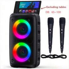 Karaoke Machine With - 2 Wired Microphone85dB, Adult Portable Speaker, PA System With LED Lights Singing Karaoke Speaker, Supports MicroSD Card/USB, AUX Input, TWS Suitable For Party Use - Black - View 2