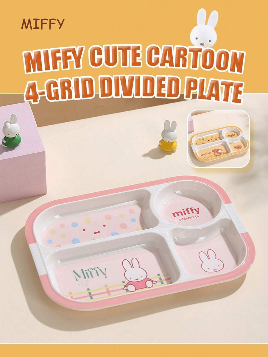 MIFFY Official Cute Kawaii 4 Compartment Divided Plate 600ml Cartoon Print Food Tray Lunch Bento Box Daily Use Aesthetic Y2K Ladies Girls Gift 2026 Viral Tk Ins Limited Edition - Multicolor - View 1