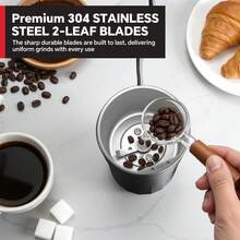 Lalayuan 1pc 110v Portable Household Stainless Steel Electric Dry Food Salt & Pepper Grinder With Over-Heat Protection & Lid-Pin Locking, 80g Large Capacity, 304 Stainless Steel Double Blades & Grinding Bowl For Fresh Coffee Grinding - US A Type Plug(110-127V) - View 6