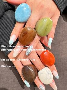 6pcs/Set Vintage Exaggerated Oval Wide Face Oversized Resin Ring Set, Colorful Dual-Tone Tie Dye Thick Chunky Women's Rings, Fashion Charm Jewelry - Multicolor - View 5