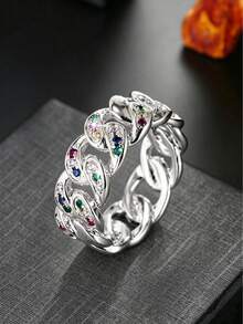 1pc Colorful Gemstone Chain Ring, Premium Luxury Design Index Finger Ring, Style Ring Accessory - Ring - View 14