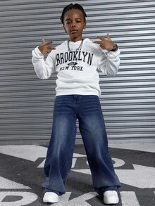 Young Boy Fashion Casual Straight Leg Jeans - Blue - View 2