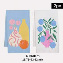2PCS Kitchen Towels Watercolor Vase Pattern Printed 40*60cm Modern Abstract Style Rectangular Microfiber Kitchen Towels, Dishcloths, Tablecloths, Hand Towels, Kitchen Decor, Home Decor, Neighbor Housewarming Gift, Perfect For Kitchen And Bathroom Use, Suitable For Housewives And Family Gathering Gifts, Home Essential - Multicolor - View 12