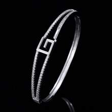 1pc Elegant Minimalist Low-Key Sophisticated Geometric Scroll Pattern Double-Layer Pave Zirconia Bracelet For Women, Daily Wear, Street Style, Photo-Ready, Matching Accessory - Bracelet - View 8