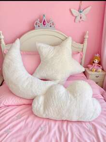 1pc Moon Star Cloud Throw Pillow, Children's Pillow, Soft And Comfortable Filling, Can Be Used As Decorative Floor Mat, Lumbar Pillow, Home Decor - White - View 1