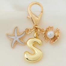 1pc Ocean Series Starfish Shell 26 Letters Keychain, Suitable For Bag Accessories, Lanyard With ID Holder, Car Decor, Bag Pendant, Couple Keychain, Perfect Gift For Vacation Season - Multicolor - View 35
