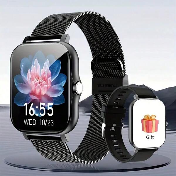 1.83 吋全螢幕智慧手錶雙錶帶組合，相容 iOS 與 Android 手機，(通話/接聽電話)，多種運動模式/海量錶盤/內建遊戲/AI 語音控制/中性運動手錶