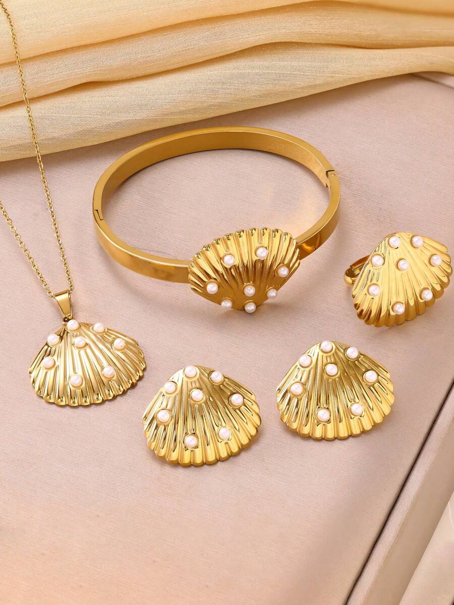 Macaron Enamel 4PCS Jewelry Set, Titanium Steel Gold Plated, Hypoallergenic Necklace Bracelet Earrings Ring, Perfect Gift For Women