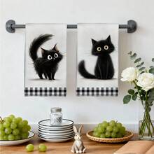 MEMNUN 2pcs Black & White Plaid Fluffy Black Cat Cartoon Long Hair Cat Print Kitchen Towels Dish Towels 40*60cm/45*70cm Super Soft Microfiber Modern Dish Cloths, Hand Towels, Home Decor, Kitchen Decor Cooking Baking Tea Towels Hand Towels Kitchen Accessories Machine Washable Cleaning Supplies Suitable For Restaurant Kitchen Holiday Decoration And Gifts All Seasons - Multicolor - View 8