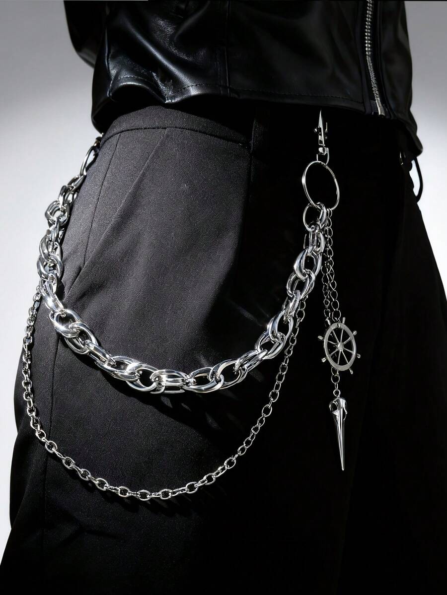 1pc Silver Punk Style Chain Belt Accessory | Featuring Anchor Shape And Spike Pendant Design, Perfect For Matching Dresses And Pants, Creating Fashionable Street Style, Expressing Personalized And Attitude. This Halloween Gothic Style Dark Beak Shaped Pants Chain Is A Hip-Hop Style Accessory, Suitable For Wearing During Back To School Season, And Also An Excellent Gift For Friends On Their Birthday.