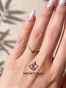 1pc Deep V-Cut Single-Sided Diamond Cubic Zirconia Ring, 925 Sterling Silver Material, Delicate Stackable, Women's Ring, Women's Jewelry Gift, Suitable For Daily Wear - Deep V Single-sided Diamond Ring - View 5
