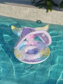 1pc Purple Starry Pattern Mermaid Tail Shaped Kids Swim Ring With Sunshade - Multicolor - View 2