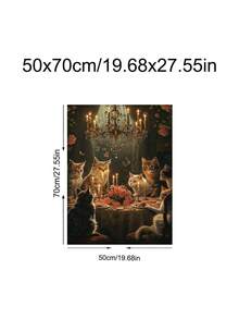 1pc Gothic Black Cat Dinner Party Art, Dark Academia Cat Moody Victorian Animal Painting, Ideal Gift,Suitable For Bedroom,Living Room,Kitchen,Wall Arts,Wall Decor,Home Decor,Room Decor,Canvas Wall Art,Posters, Wall Art With Frame, Optional Frame - 1PCS - View 14