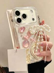 可愛環氧樹脂 3D 蝴蝶愛心手機殼，適用於 iPhone 17 16 15 14 13 12 Pro Max Plus 11，奢華可愛鏡頭保護後蓋 - 愛心蝴蝶+掛件 - 查看 3