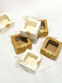 12 Sets Kraft Paper Baking Boxes With Display Window (Box + Sticker + Rope), Suitable For Packaging Cupcakes, Wedding Party Favors, Baking Packaging Boxes And Bags. Includes Jute Rope And "Thank You" Stickers, Can Be Used For Party Gift Packaging, Vertical Gift Bags, Daily Home Decor, Summer Outdoor Party Gift Boxes, Wedding Season Packaging Boxes, Party Decorations, Birthdays, Etc. - Multicolor - View 8