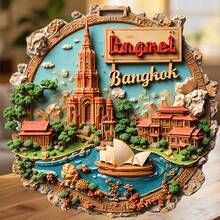 Bangkok Wat Arun Dawn Over The Chao Phraya With Sailing Boats Magnet Where The River Carries Ancient Dreams Keepsake For All Metal Surfaces Throughout The Home - A - View 1